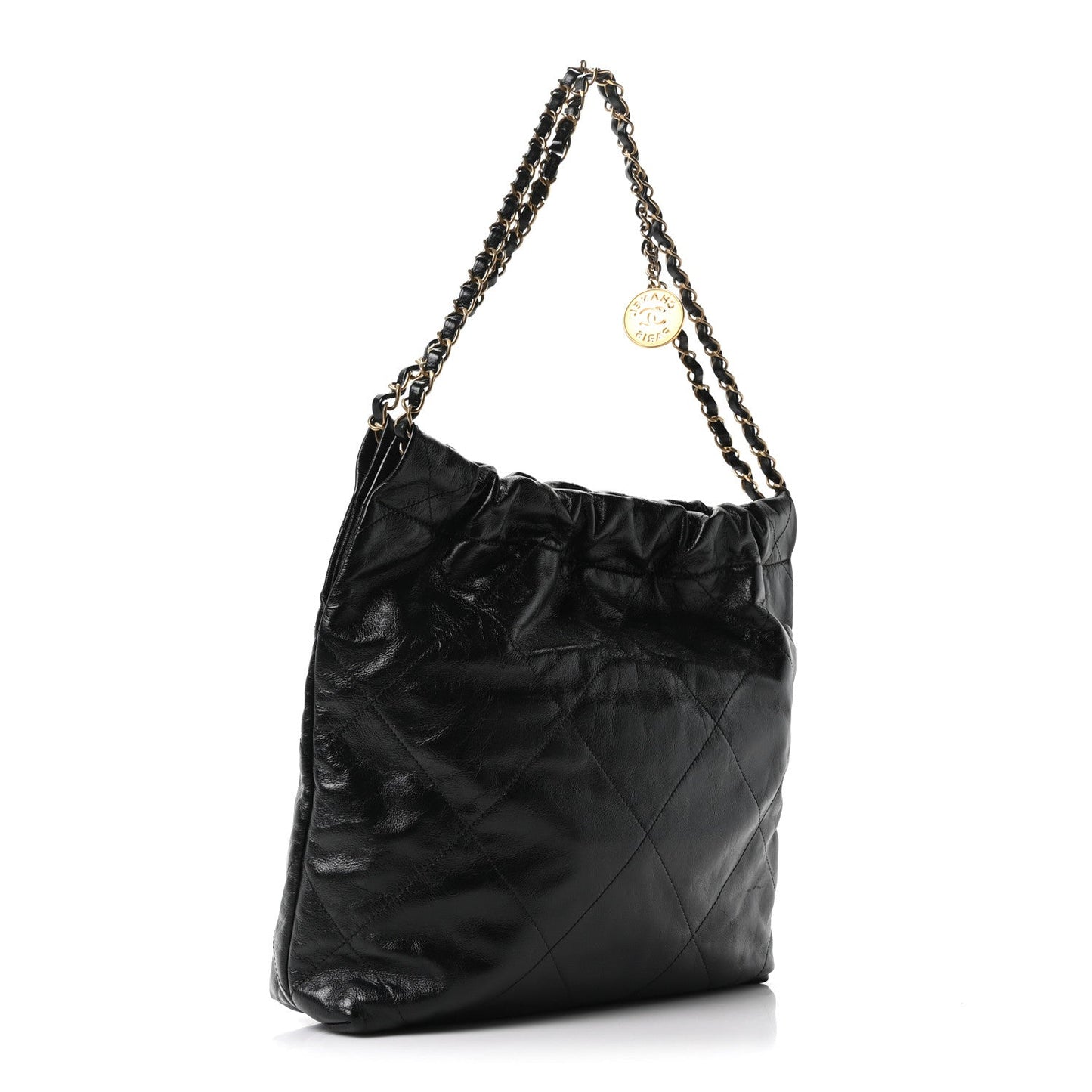 Shiny Calfskin Quilted Small Chanel 22 Black