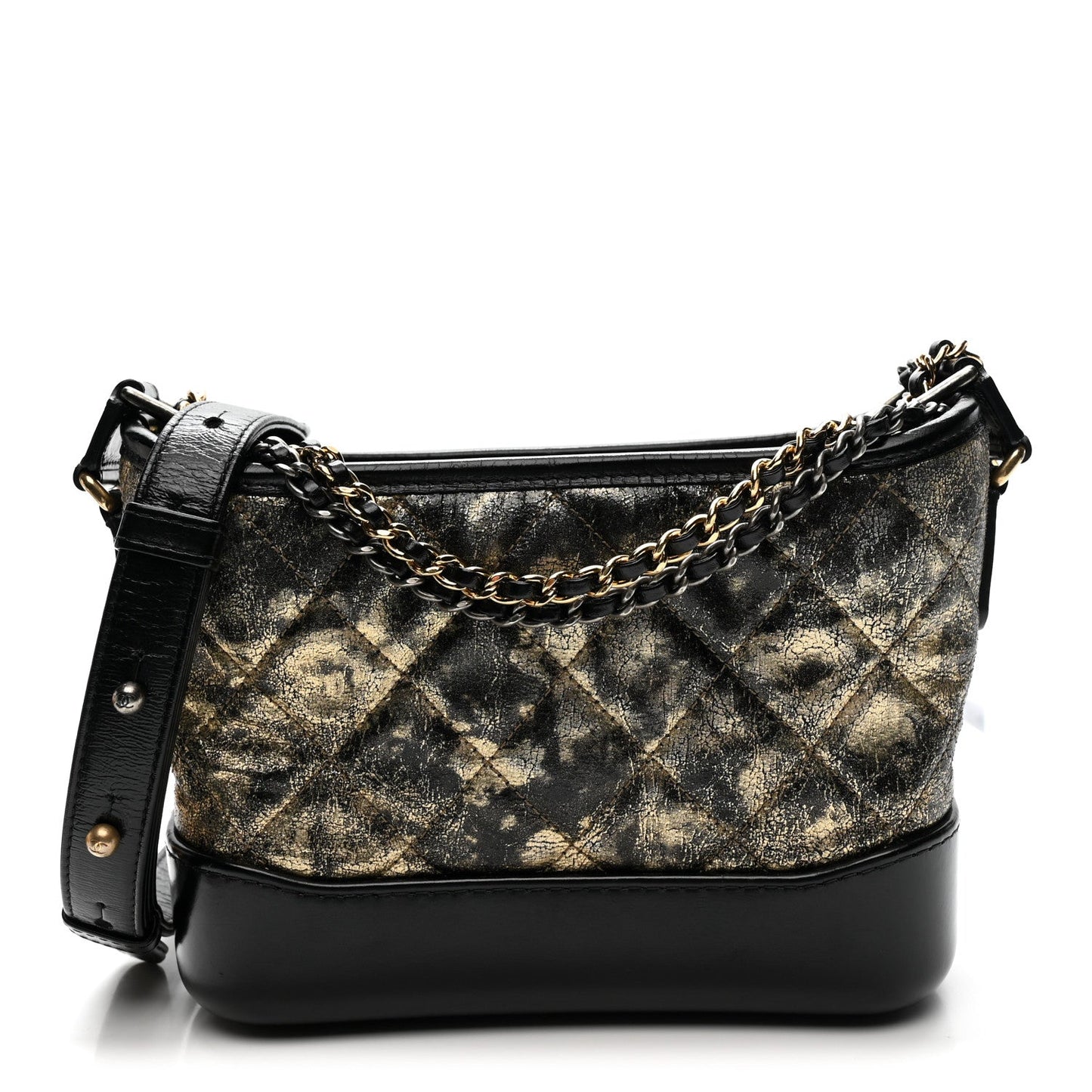 Metallic Crumpled Goatskin Quilted Small Gabrielle Hobo Black Gold