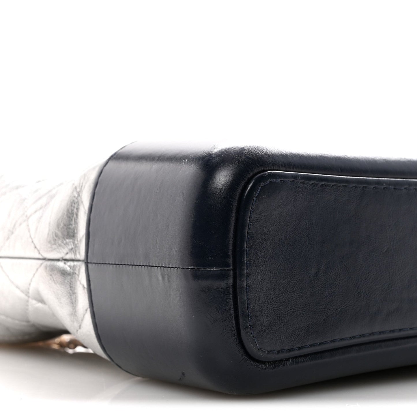 Metallic Aged Calfskin Quilted Medium Gabrielle Hobo Silver Navy Red