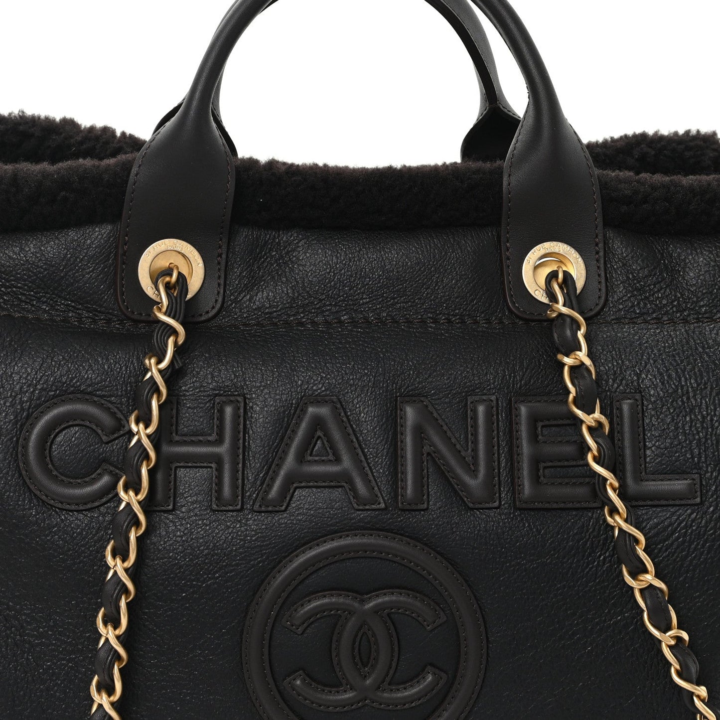 Lambskin Shearling Medium Deauville Tote Dark Brown