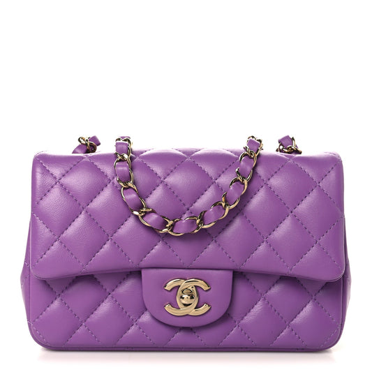 Lambskin Quilted Mini Rectangular Flap Purple