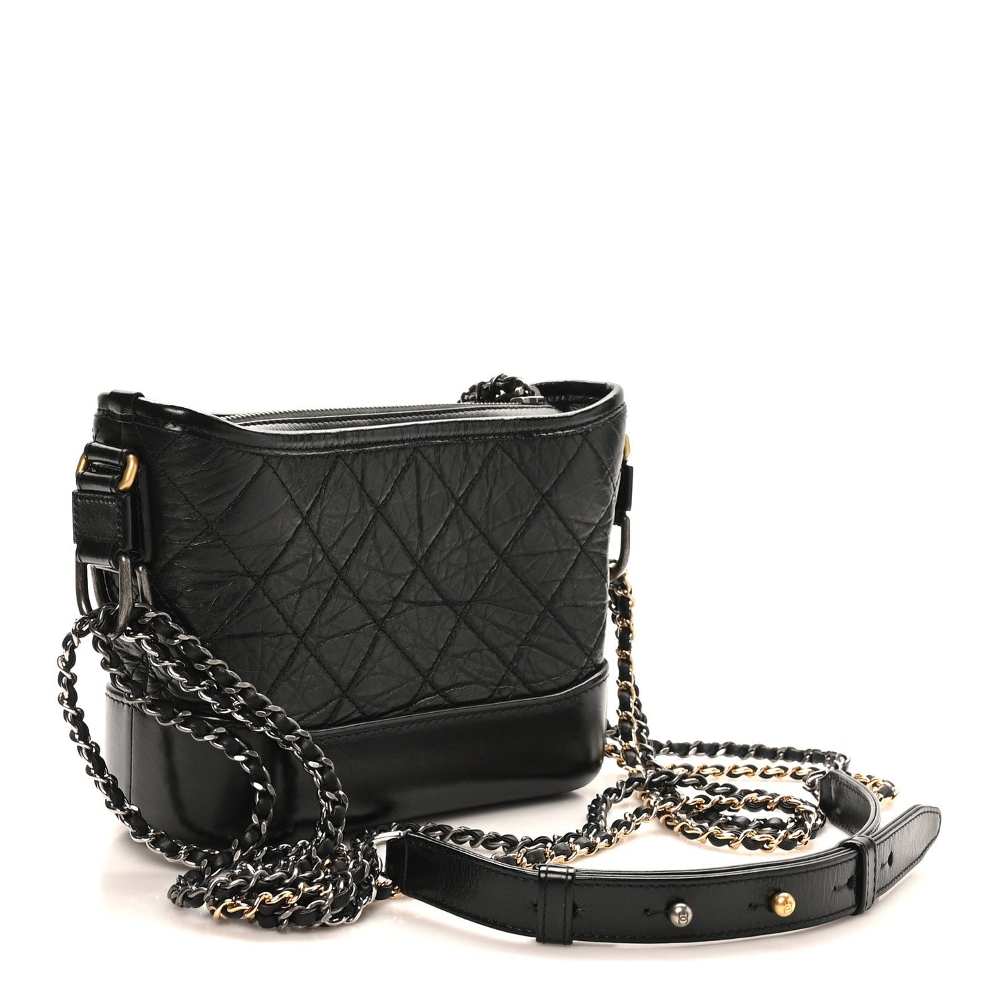 Aged Calfskin Quilted Small Gabrielle Logo Hobo Black