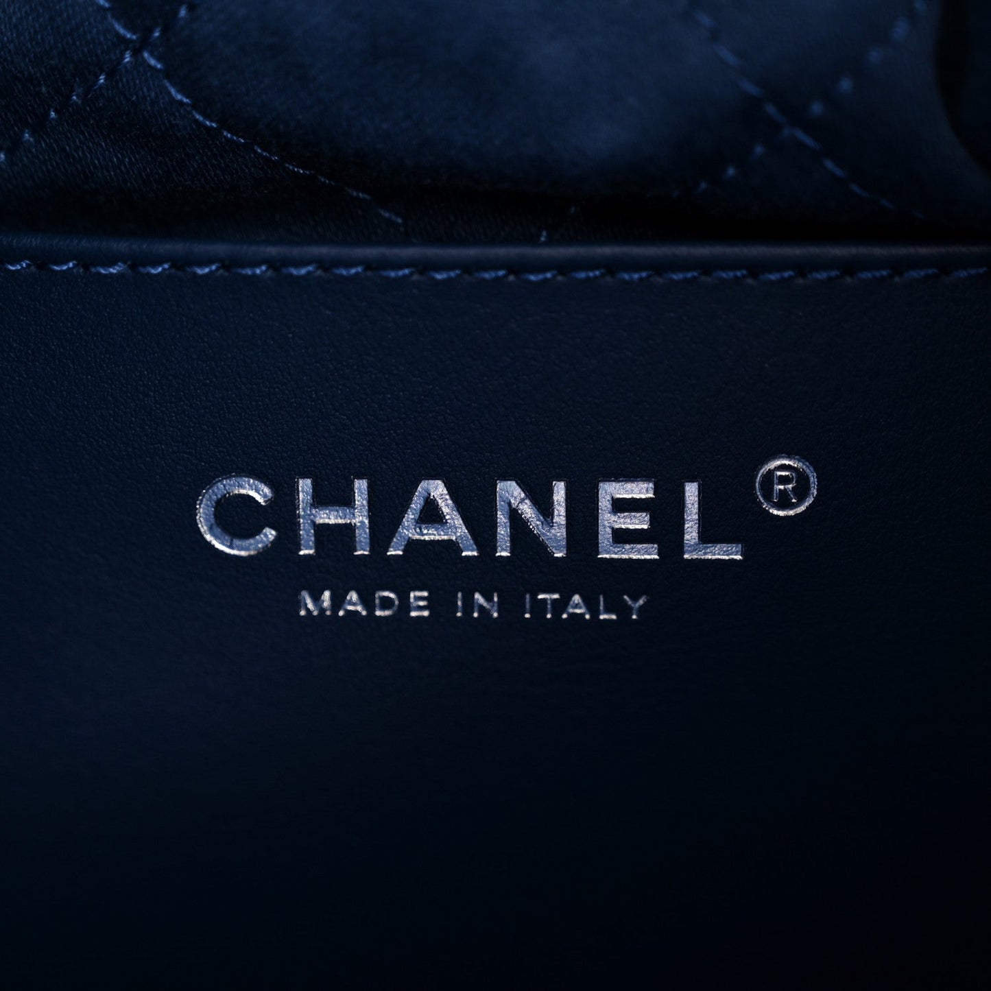 Washed Denim Quilted Studded Mini Chanel 22 Blue