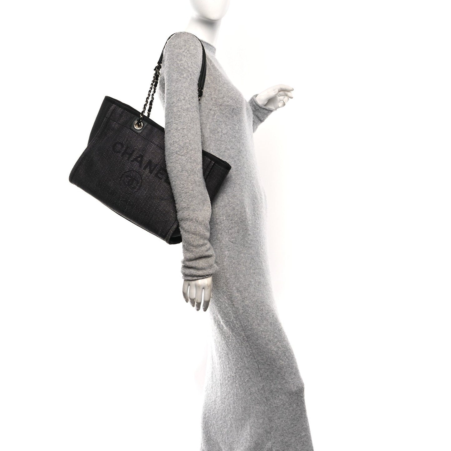 Mixed Fibers Calfskin Small Deauville Tote Black