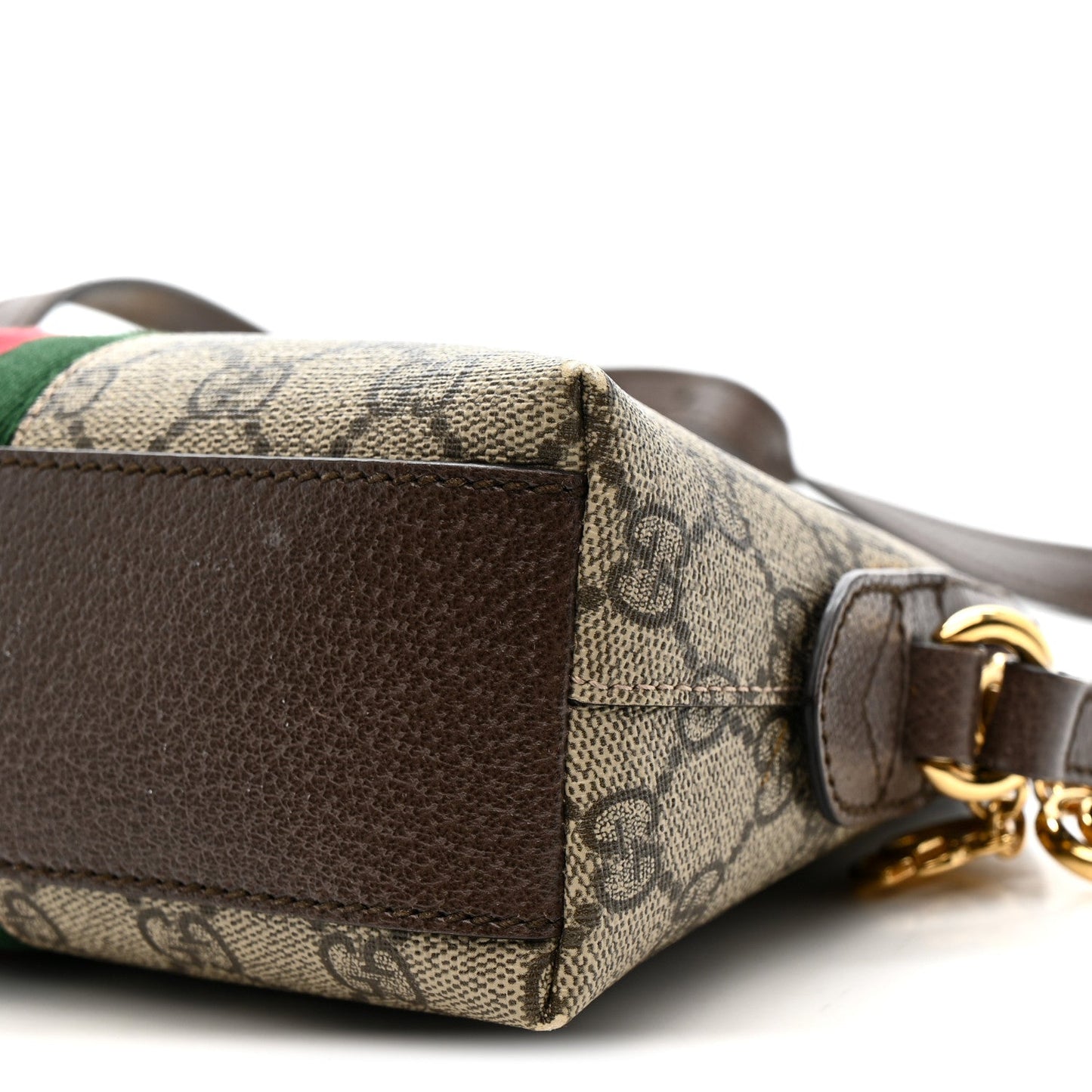 GG Supreme Monogram Textured Dollar Calfskin Web Small Ophidia Dome Shoulder Bag Beige Ebony New Acero