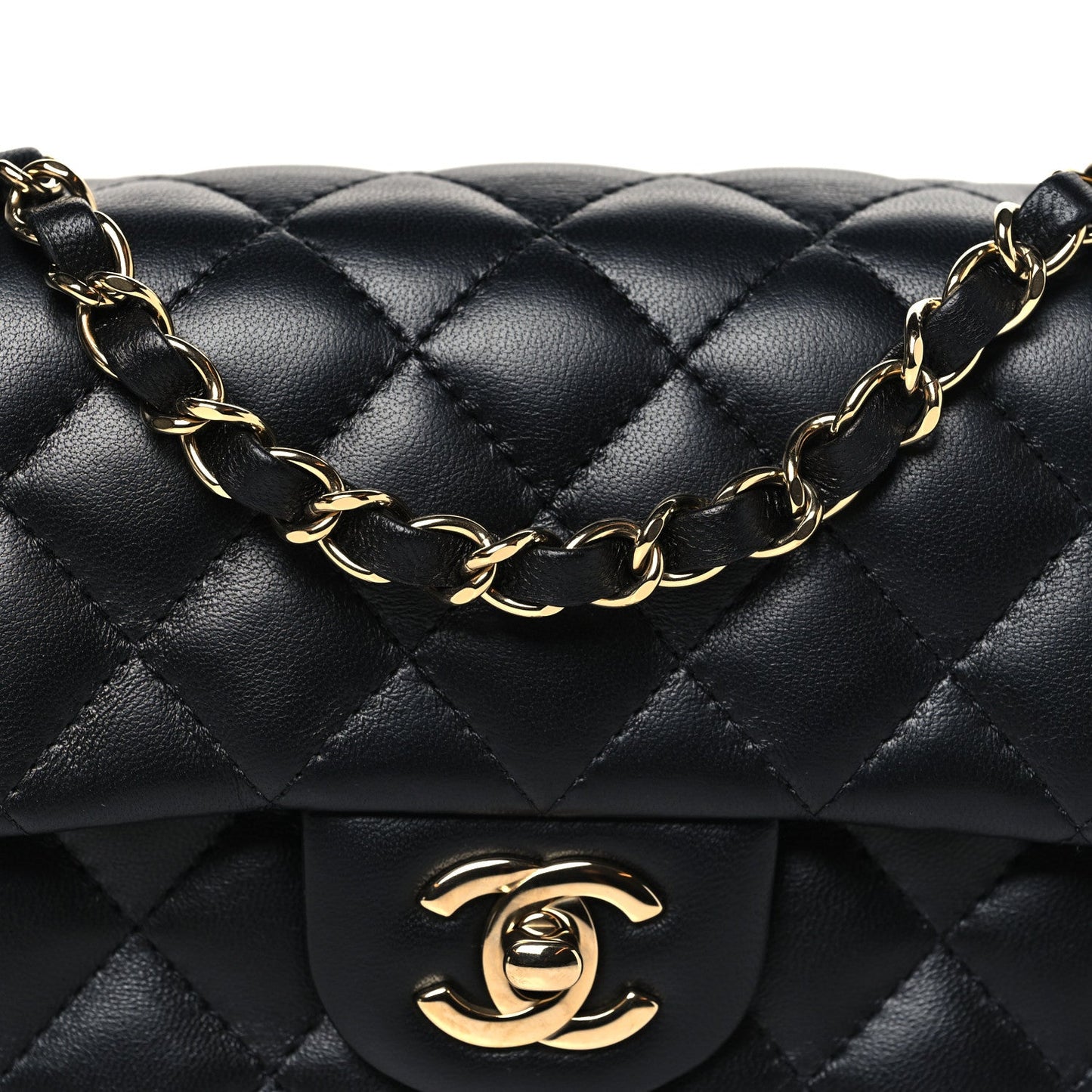 Lambskin Quilted Mini Rectangular Flap Black