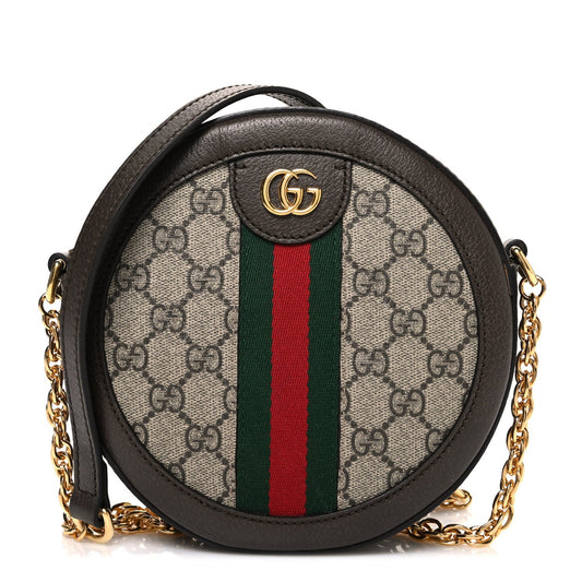 GG Supreme Monogram Web Mini Ophidia Round Shoulder Bag Brown