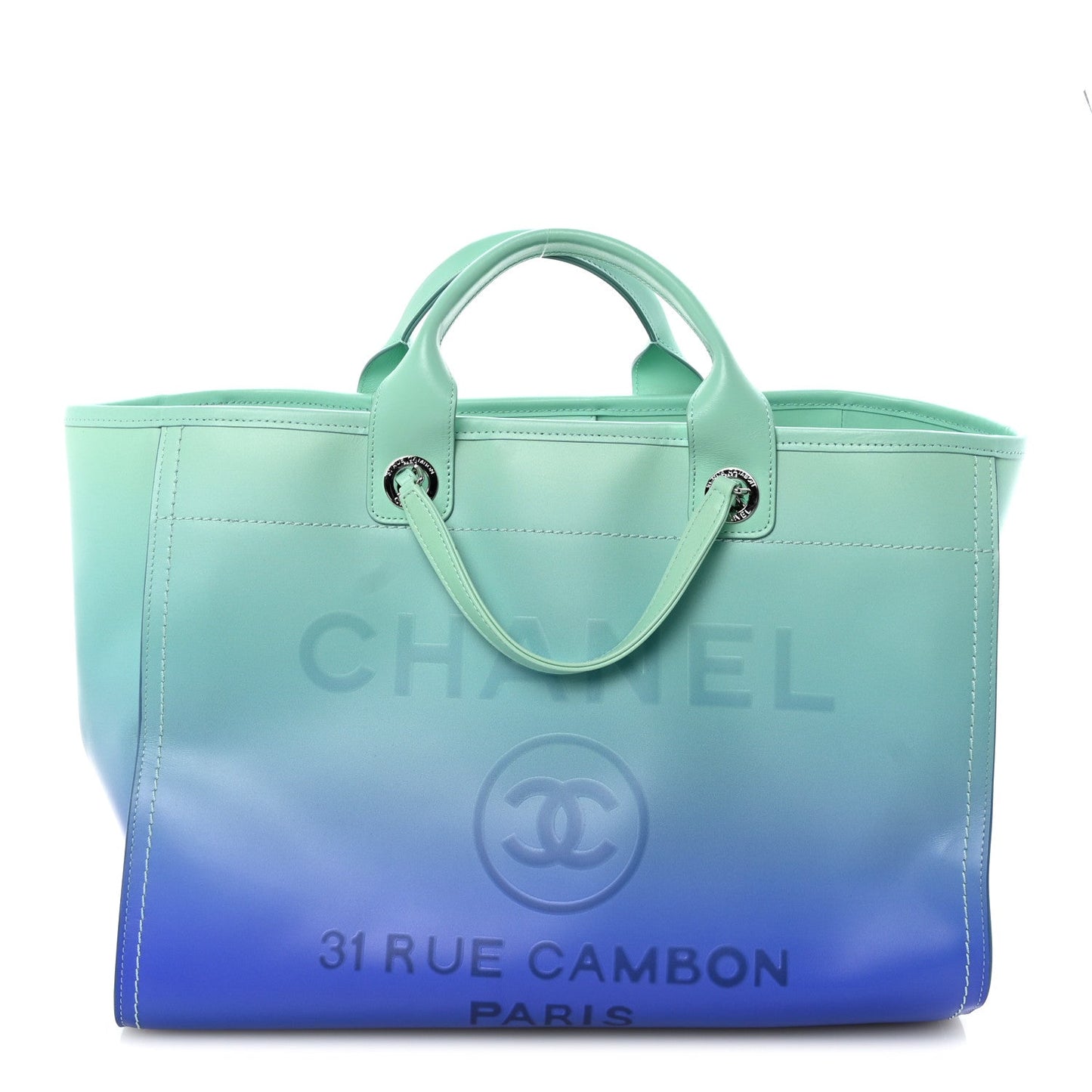 Shaded Calfskin Medium Deauville Tote Light Green Turquoise Purple