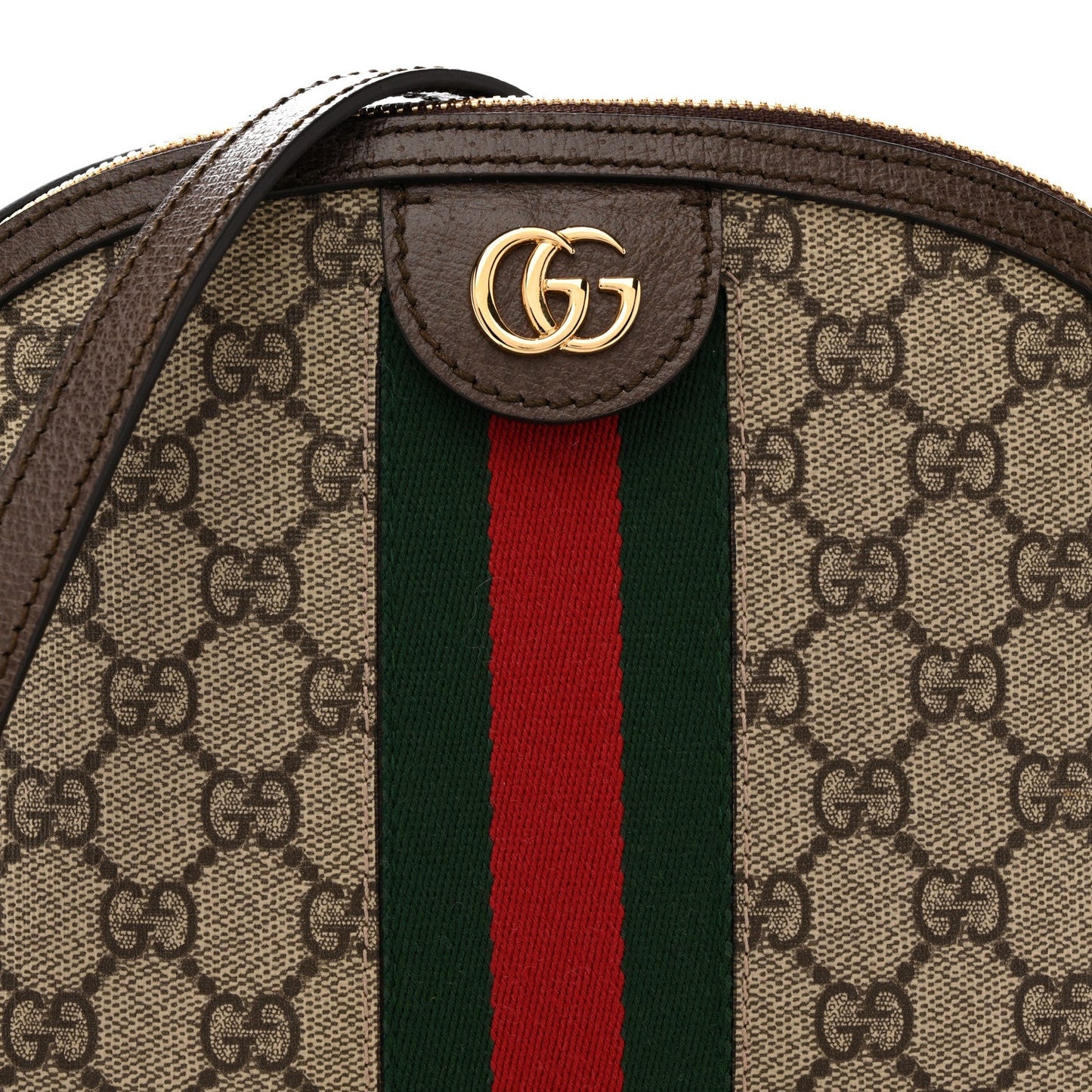 GG Supreme Monogram Textured Dollar Calfskin Web Small Ophidia Dome Shoulder Bag Beige Ebony New Acero