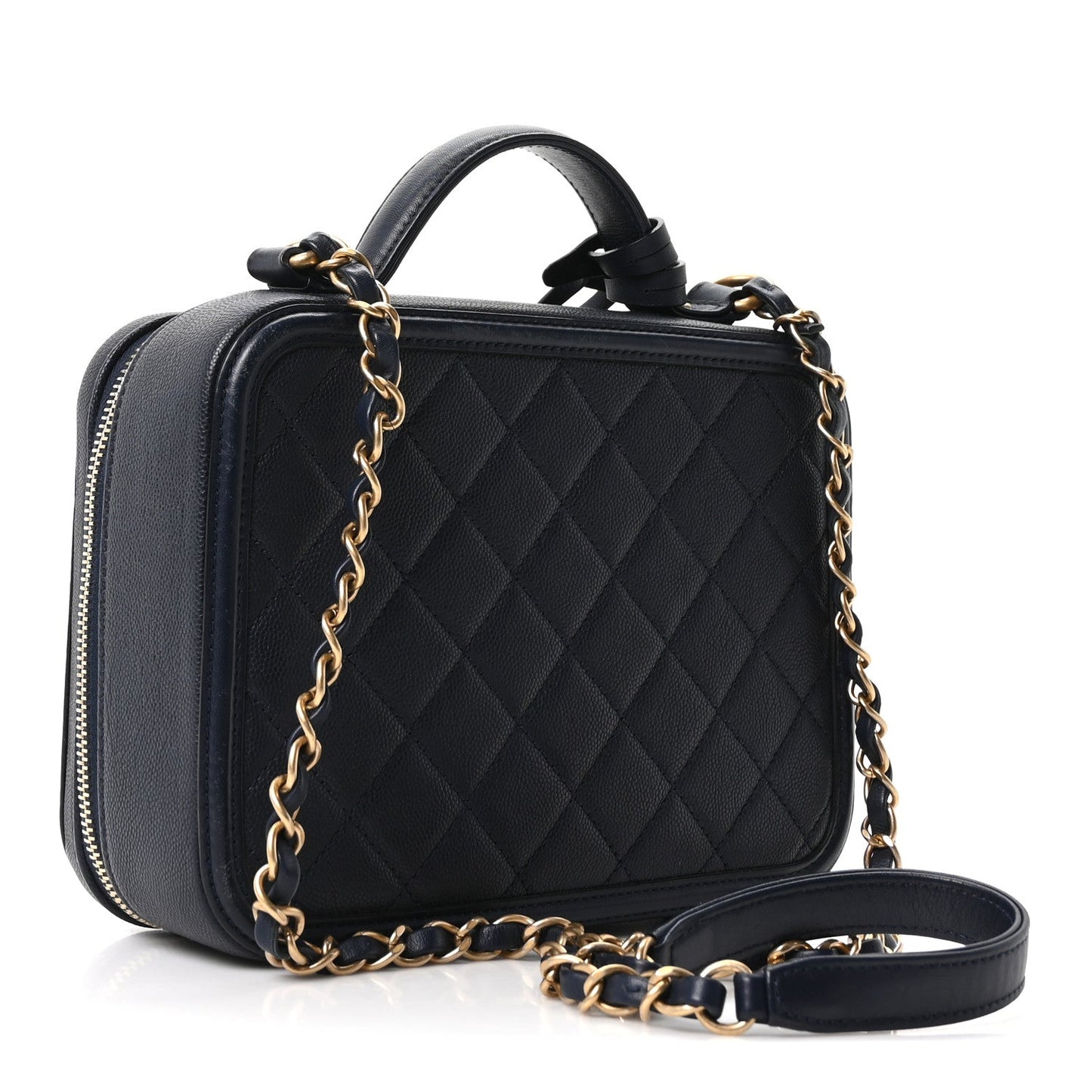 Caviar Quilted Medium CC Filigree Vanity Case Navy