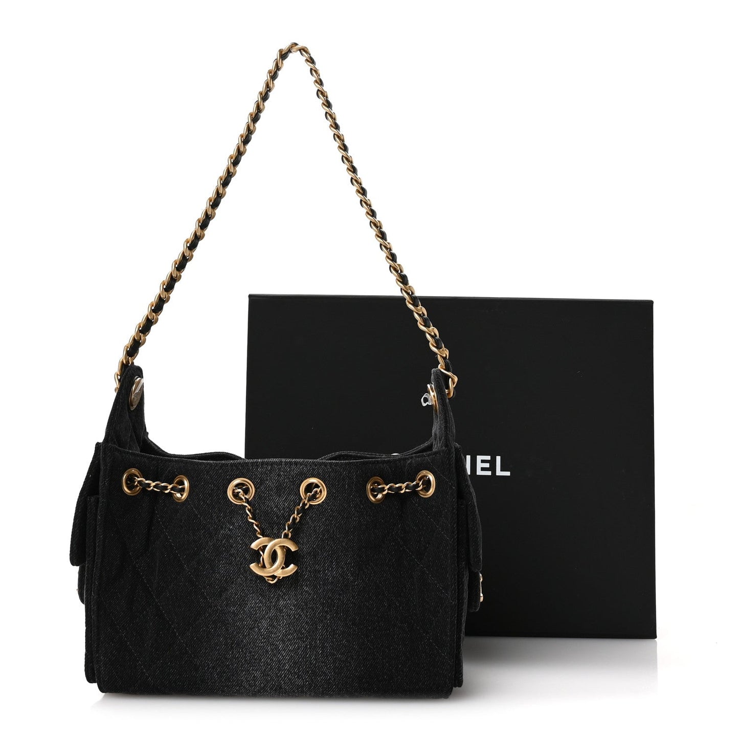 Washed Denim Quilted Mini Chanel 25 Handbag Black