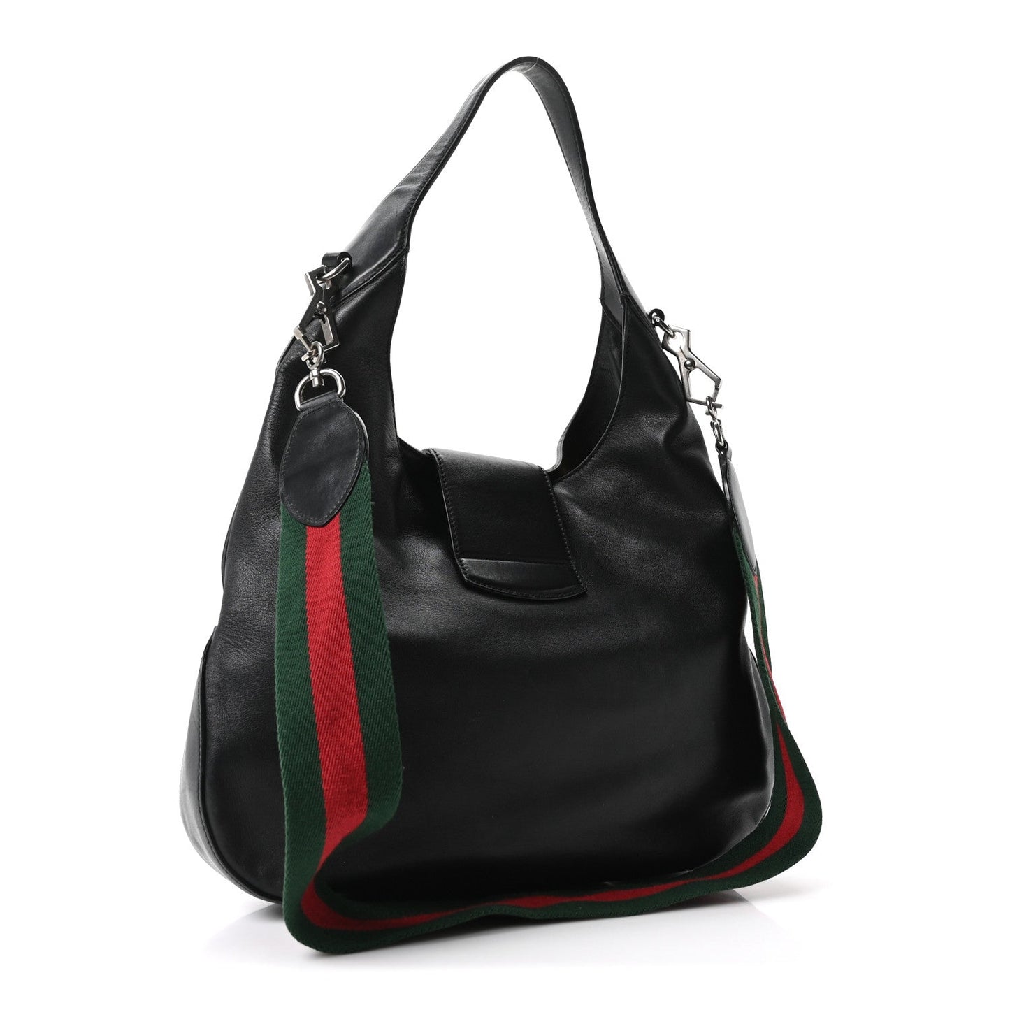 Calfskin Web Stripe Medium Dionysus Hobo Black