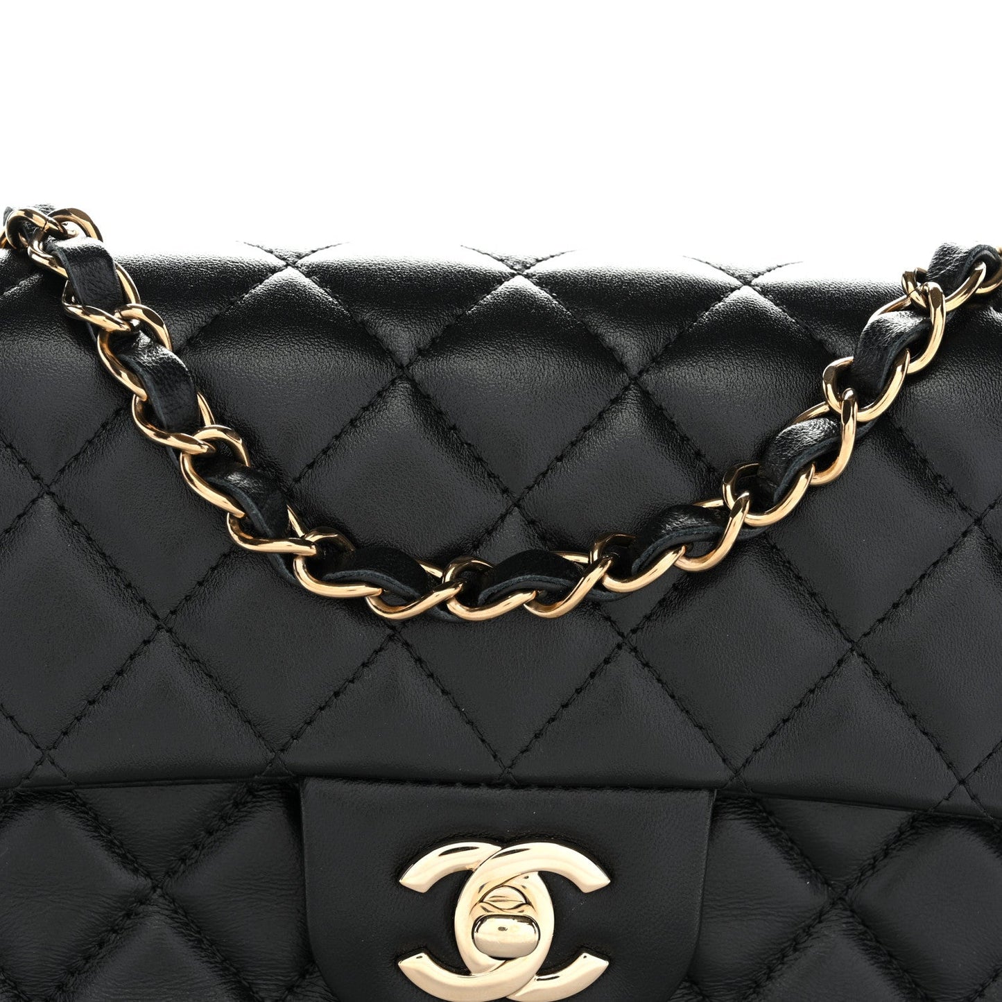 Lambskin Quilted Mini Rectangular Flap Black