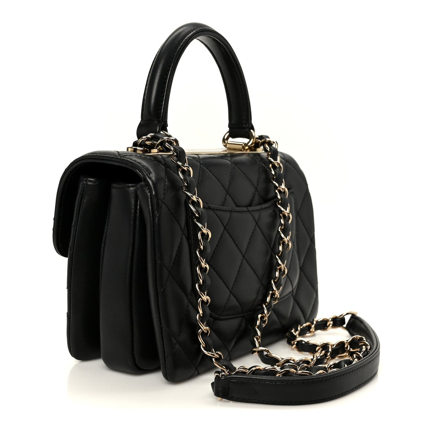 Lambskin Quilted Mini Trendy CC Dual Handle Flap Bag Black