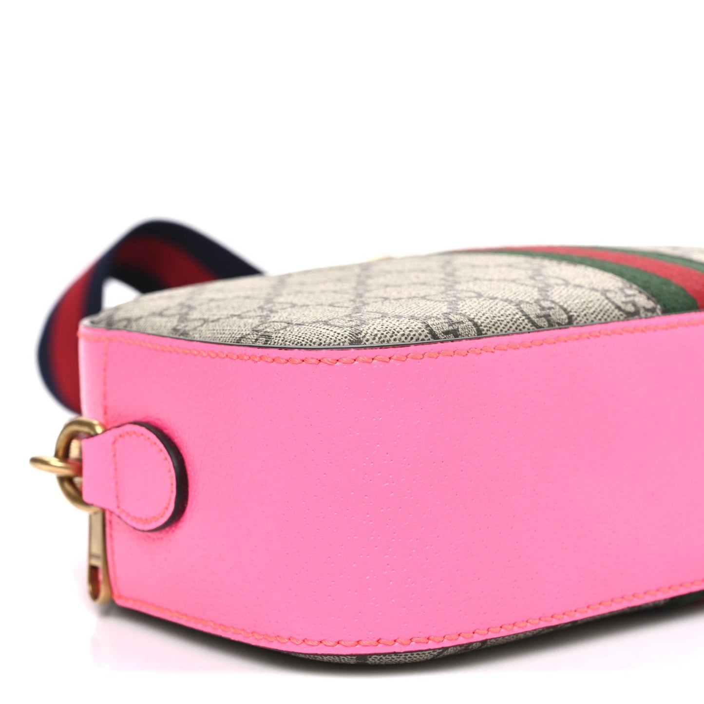 GG Supreme Monogram Textured Dollar Calfskin Web Ophidia Small Crossbody Bag Beige Ebony Fuchsia