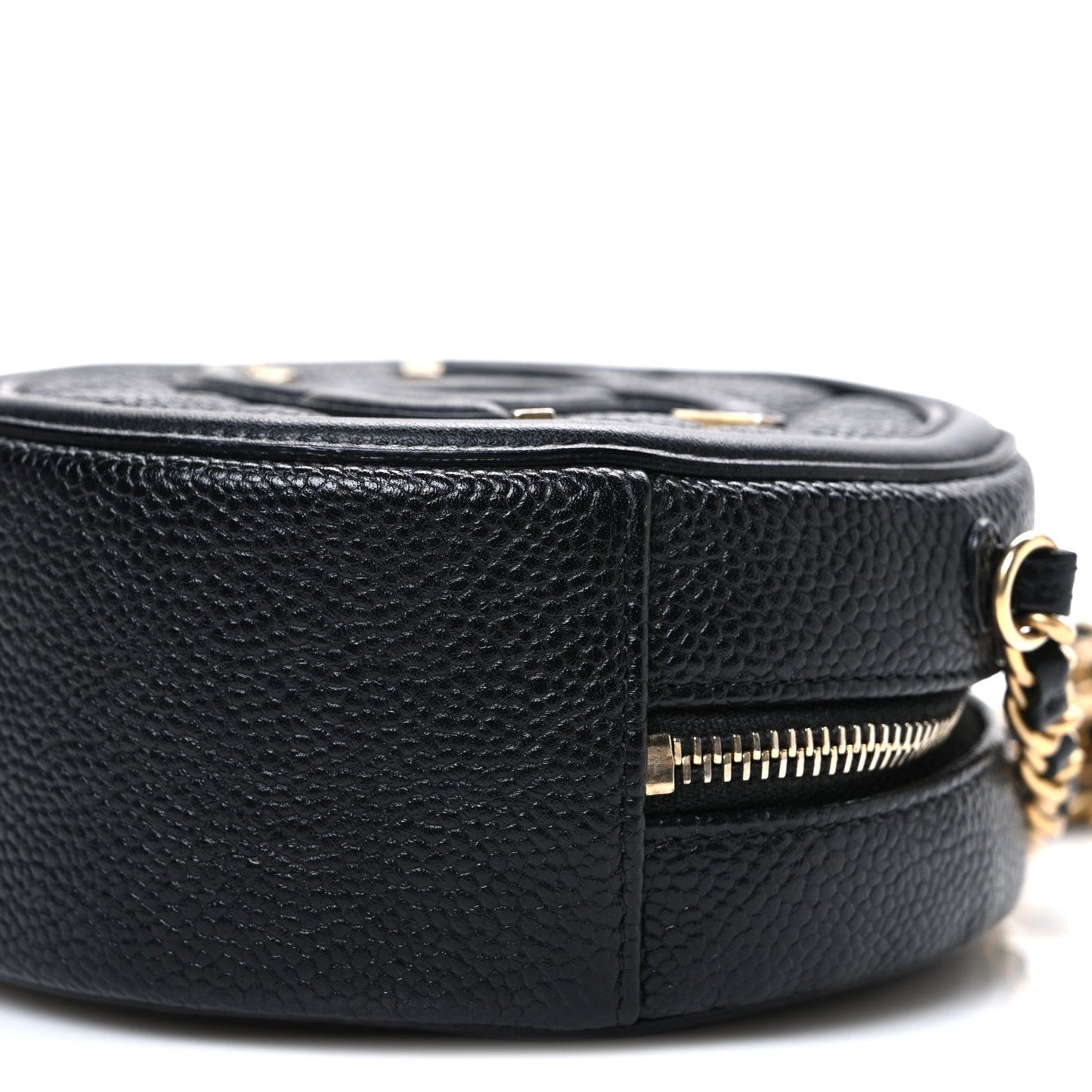 Caviar Quilted Round Filigree Crossbody Black