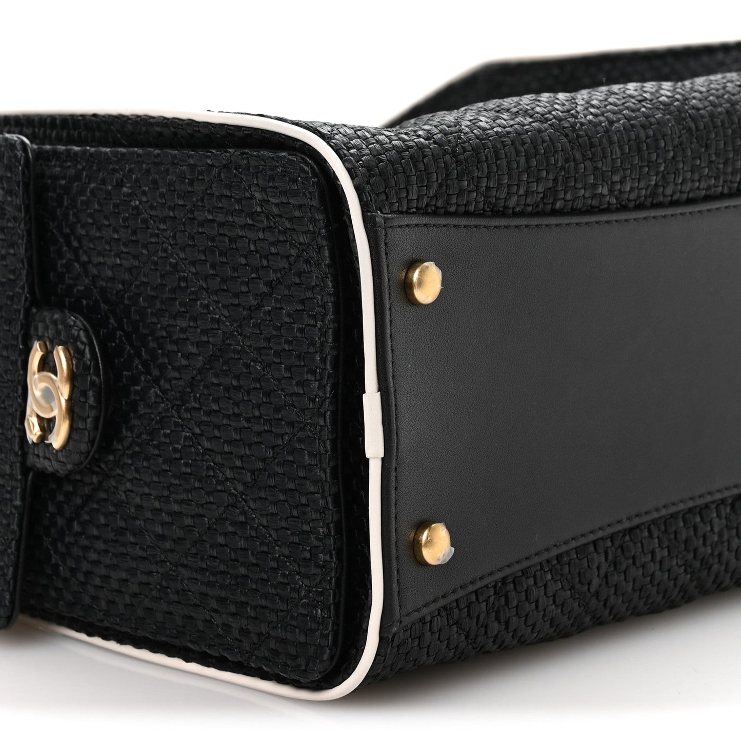 Braided Raffia Calfskin Small Chanel 25 Handbag Black White