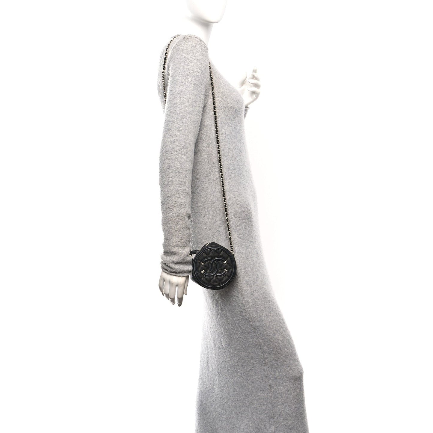 Caviar Quilted Round Filigree Crossbody Black