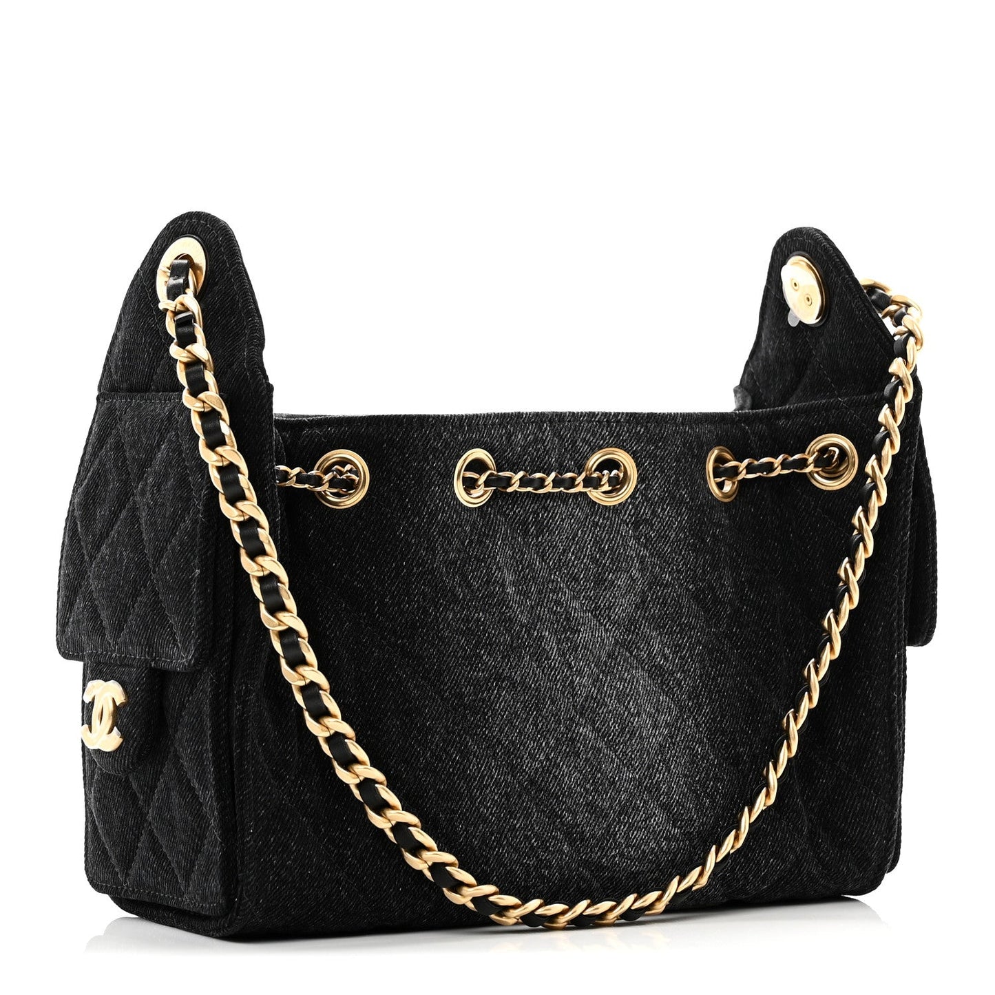 Washed Denim Quilted Mini Chanel 25 Handbag Black
