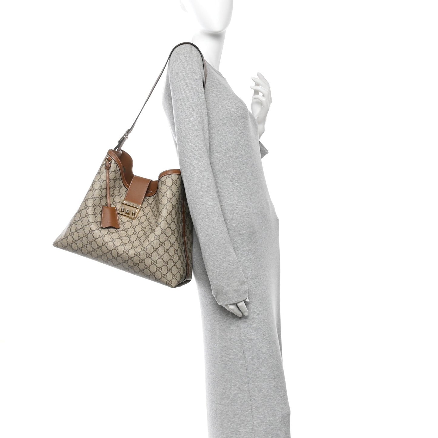 GG Icon Monogram Padlock Shoulder Bag Beige Dark Brown