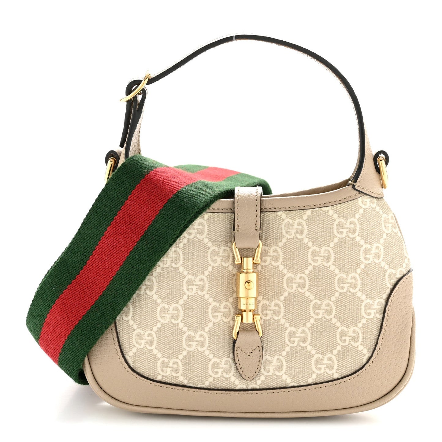 GG Supreme Monogram Textured Dollar Calfskin Mini Jackie 1961 Hobo Beige Mystic White Oatmeal