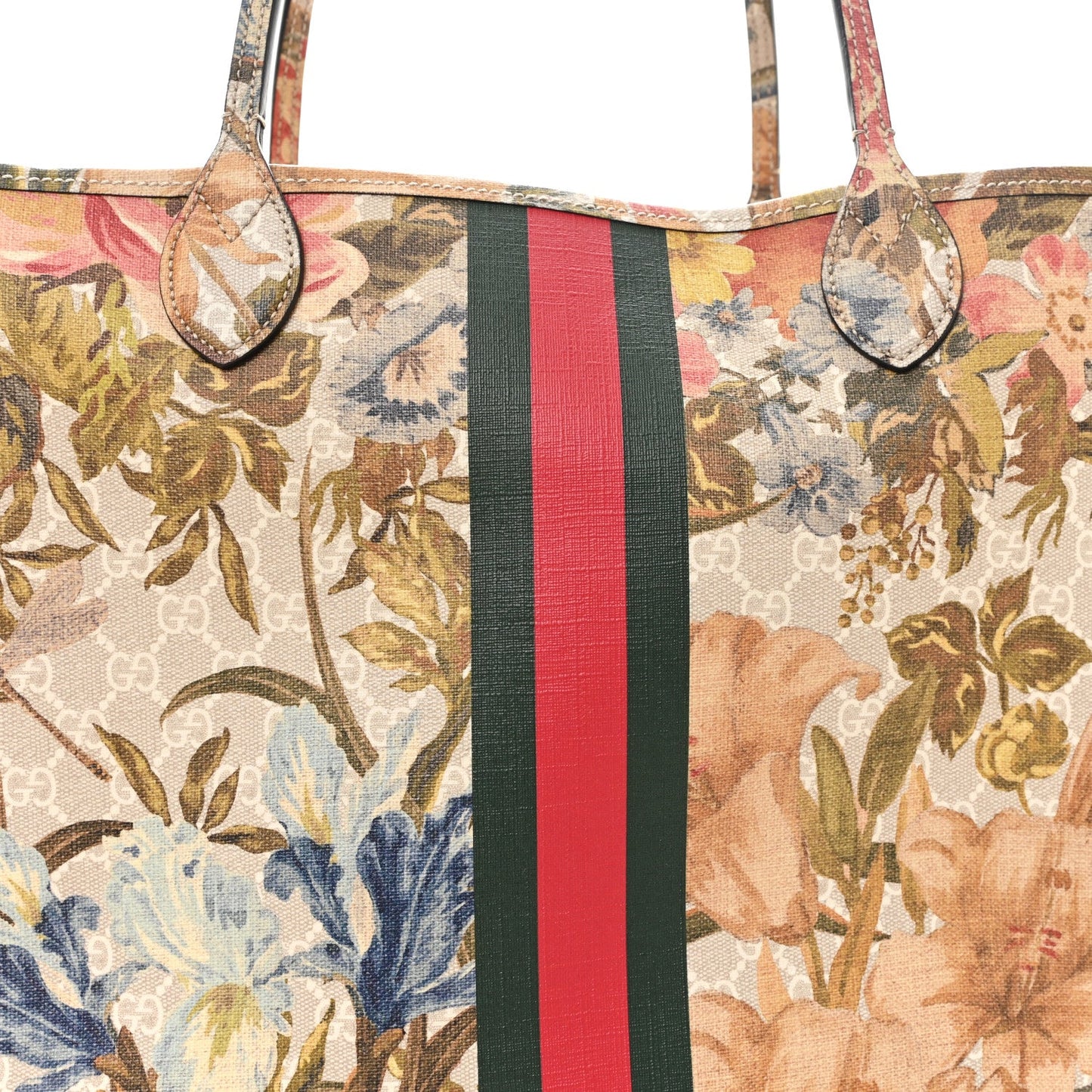 GG Supreme Monogram Water Flora Web Large Ophidia Tote Beige White Multicolor