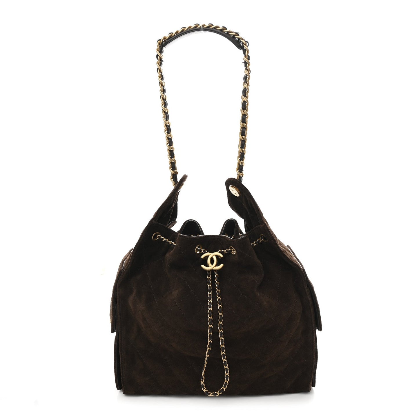 Suede Quilted Medium Chanel 25 Handbag Dark Brown