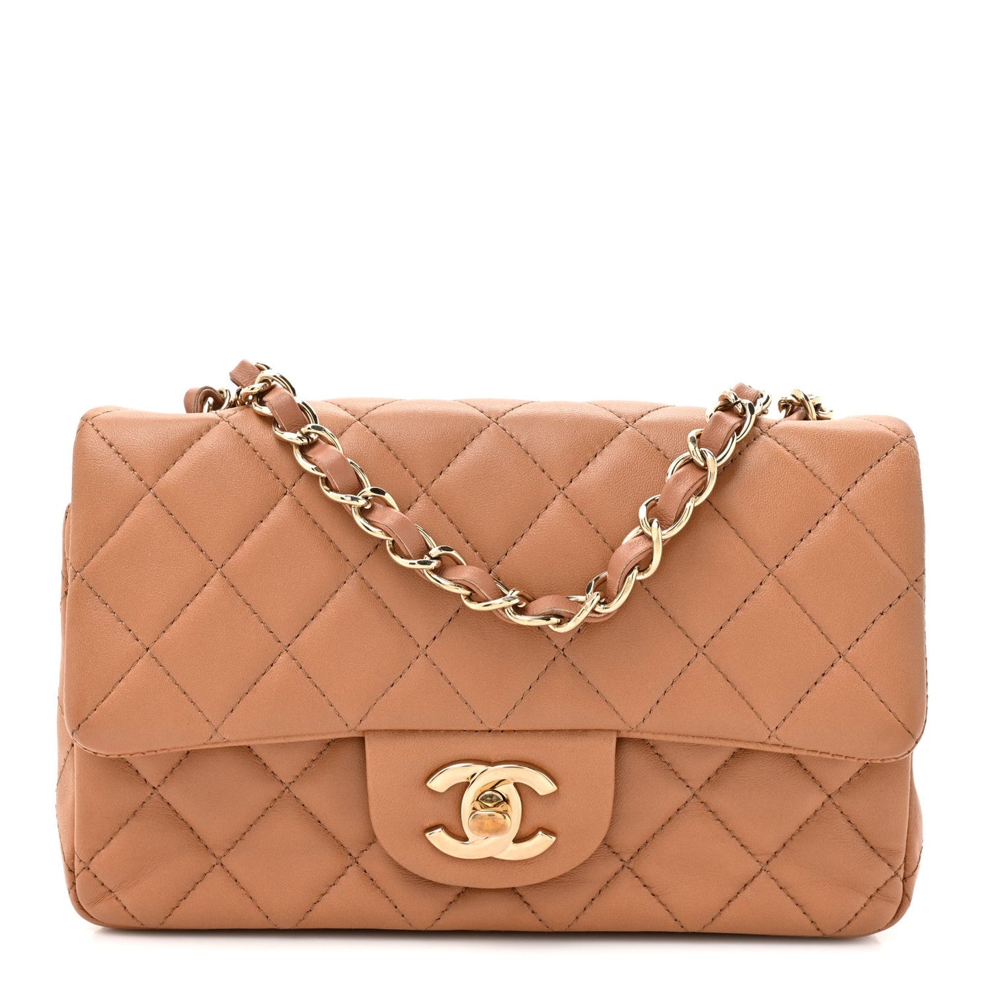 Lambskin Quilted Mini Rectangular Flap Brown