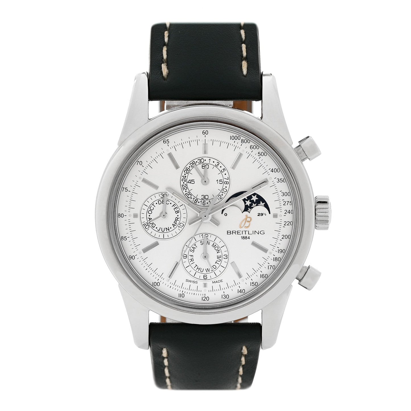 Stainless Steel Calfskin 43mm Transocean Chronograph 1461 Annual Calendar Automatic Watch Silver A19310