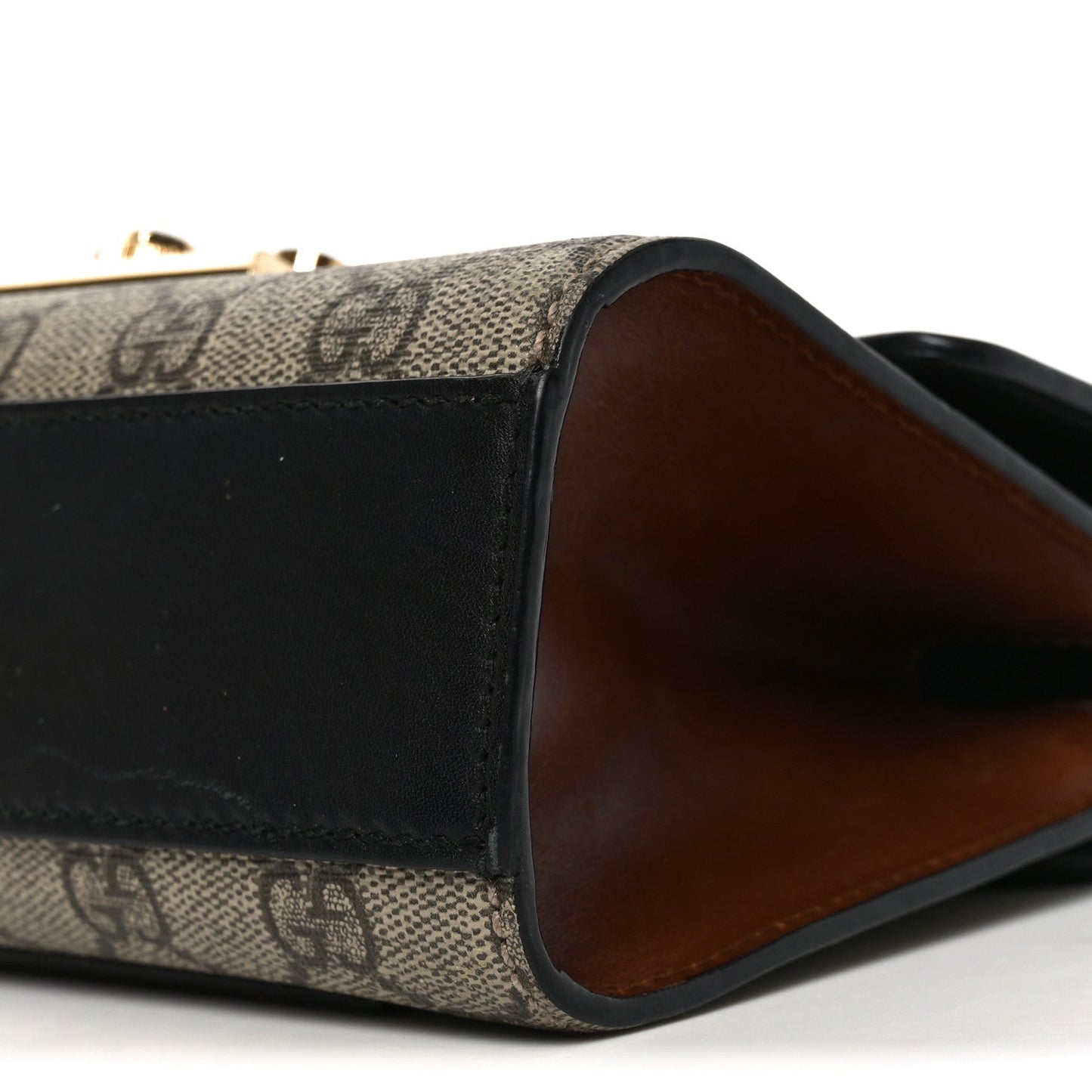 GG Supreme Monogram Calfskin Small Padlock Shoulder Bag Beige Black Cuir