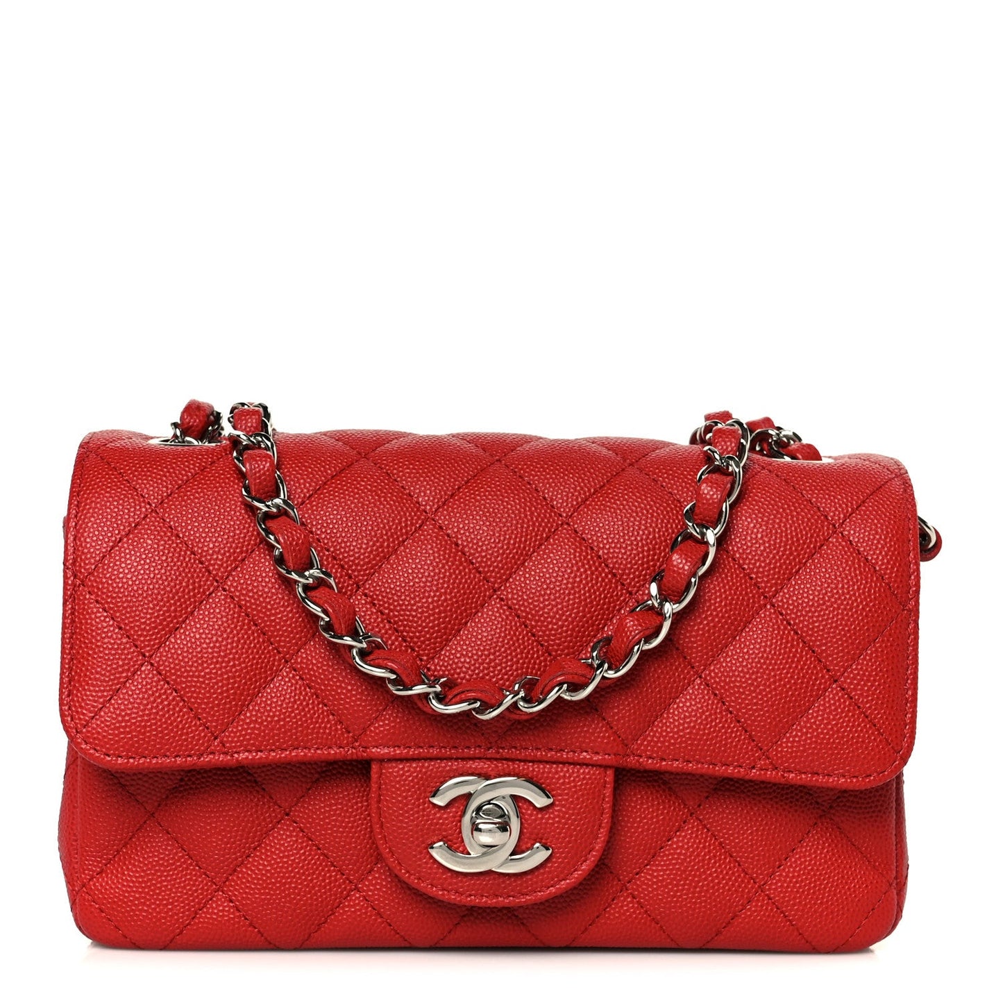 Caviar Quilted Mini Rectangular Flap Red