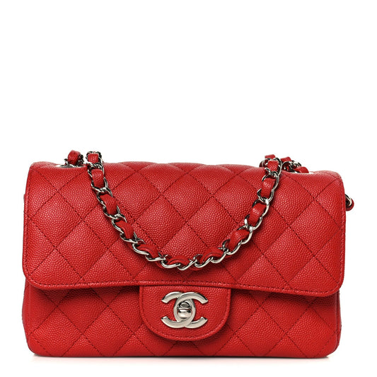 Caviar Quilted Mini Rectangular Flap Red