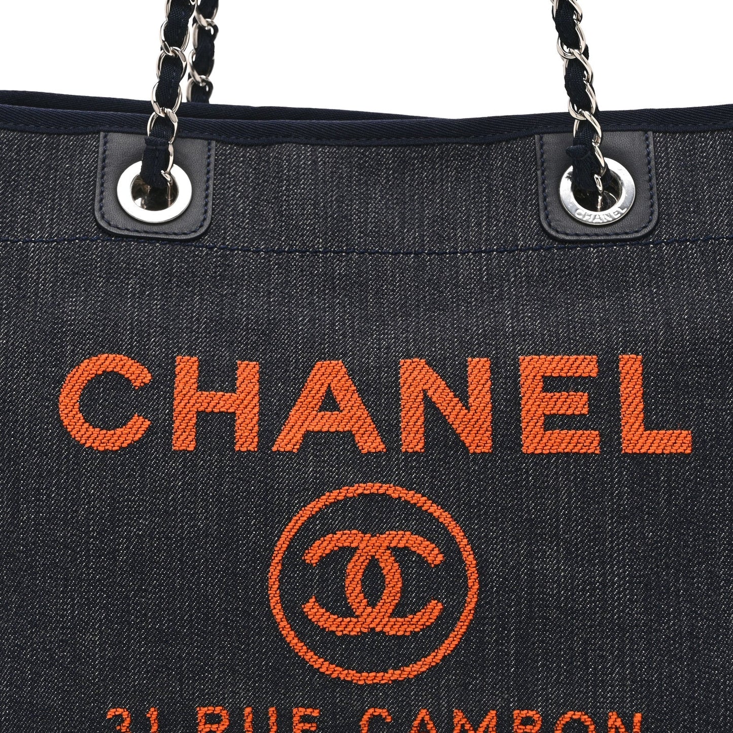 Denim Small Deauville Tote Blue Orange