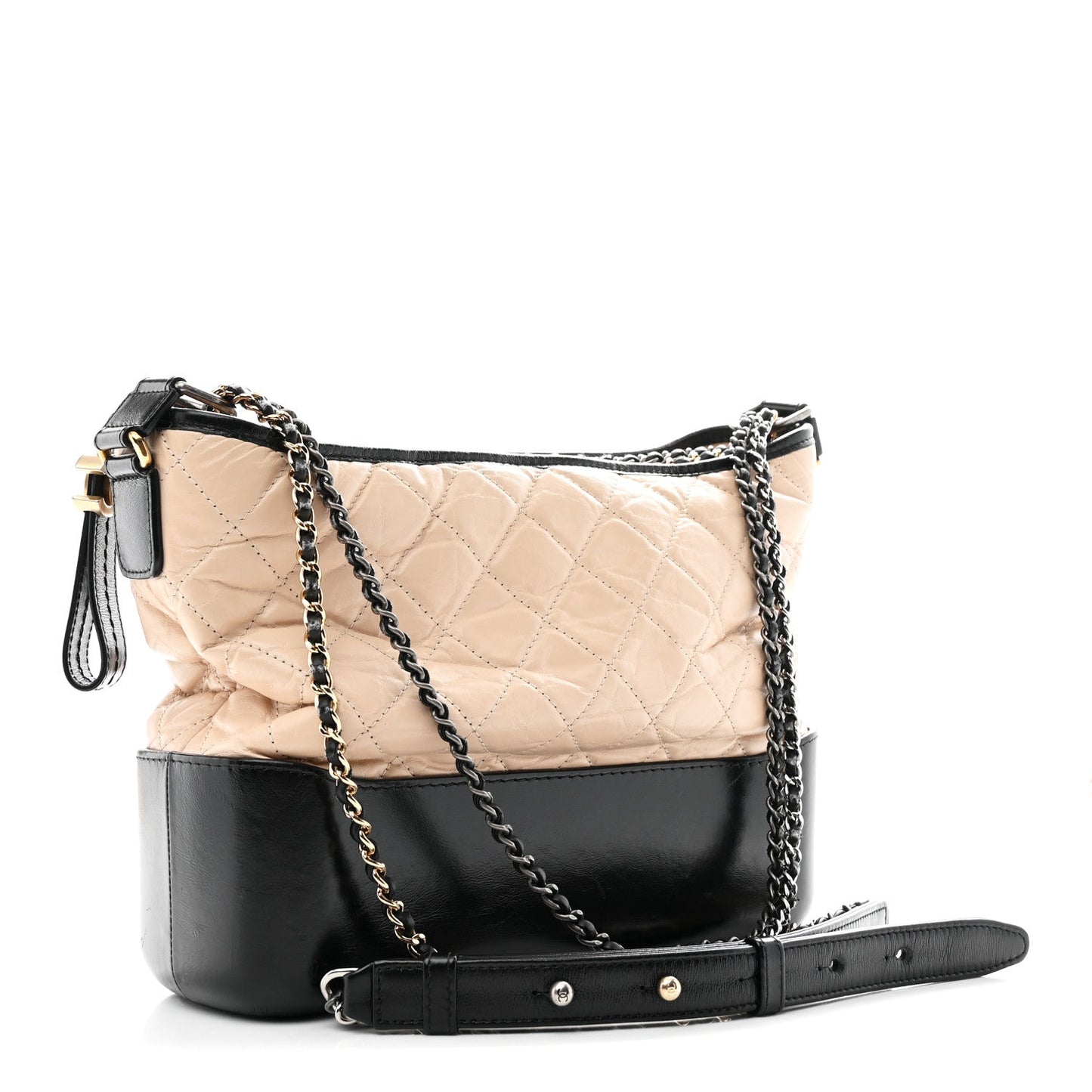 Aged Calfskin Quilted Medium Gabrielle Hobo Beige Black