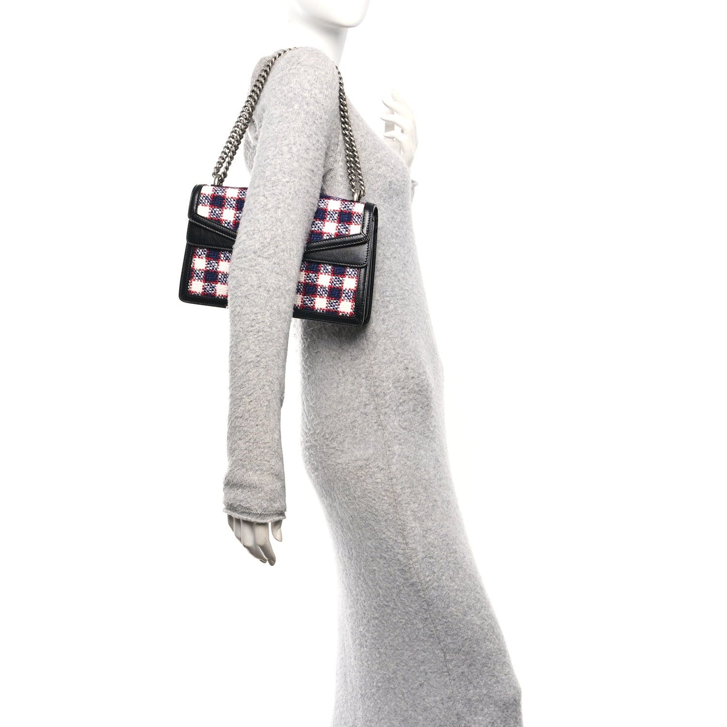 Vintage Tweed Check Small Dionysus Shoulder Bag White Hibiscus Red Marine