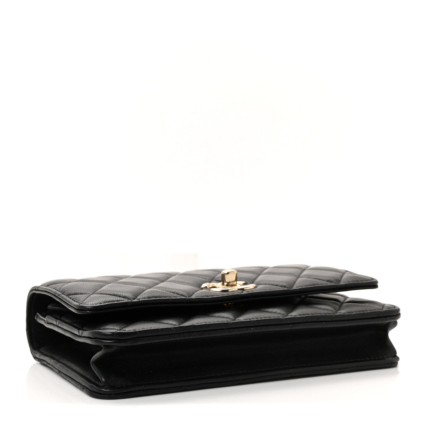 Lambskin Quilted Top Handle Trendy CC Wallet On Chain WOC Black