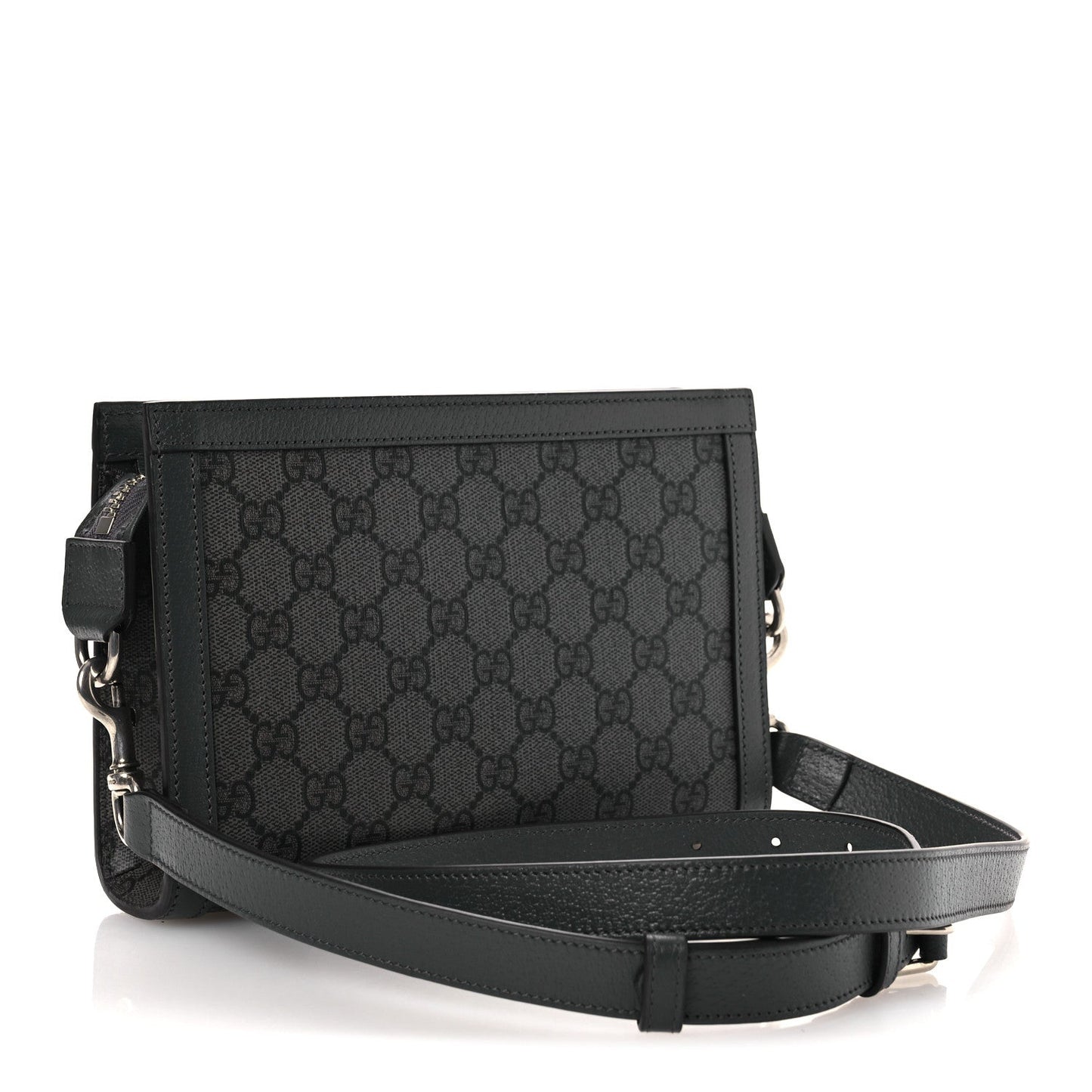 GG Supreme Monogram Textured Dollar Calfskin Web Small Ophidia Shoulder Bag Grey Black Graphite Grey