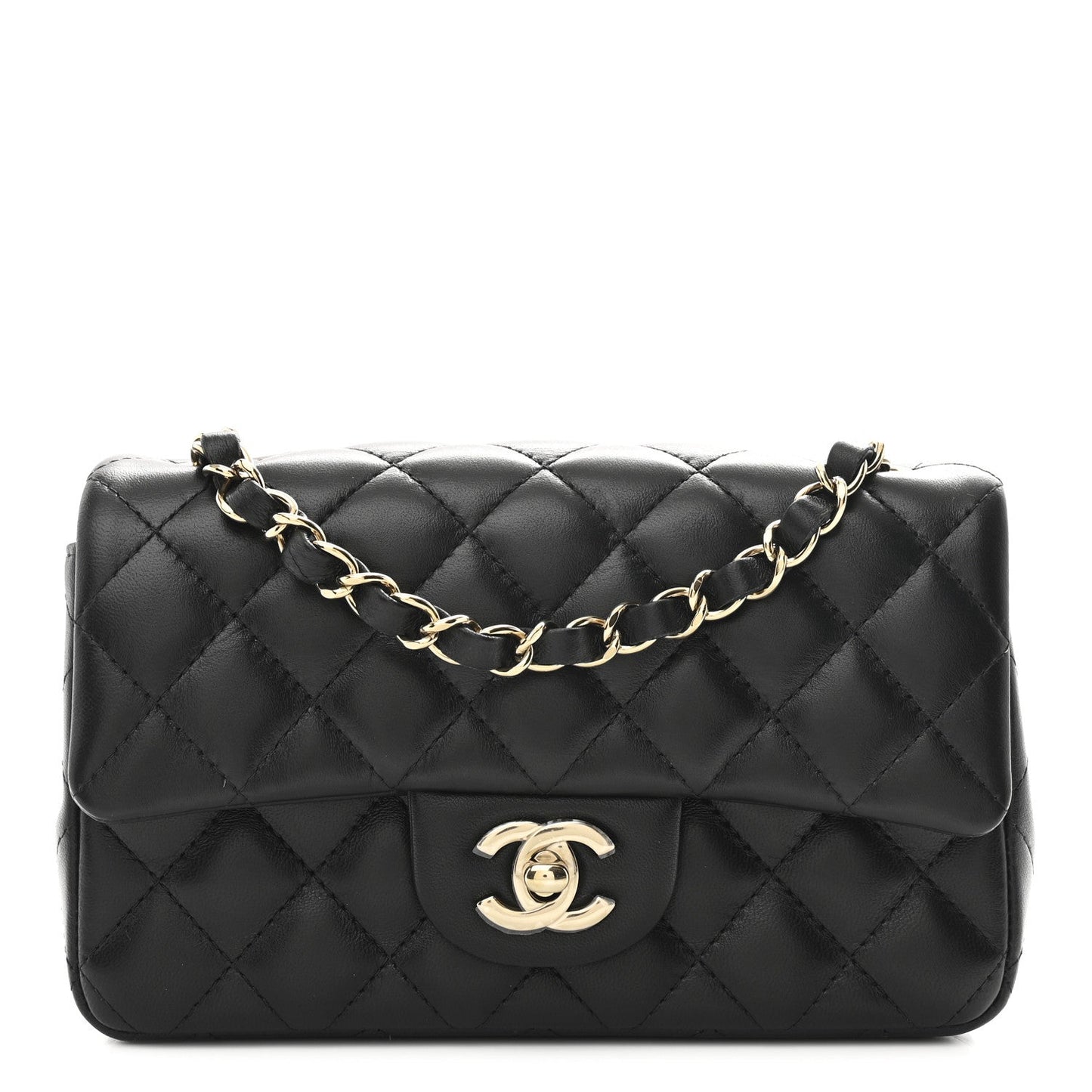 Lambskin Quilted Mini Rectangular Flap Black