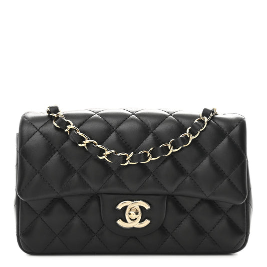 Lambskin Quilted Mini Rectangular Flap Black