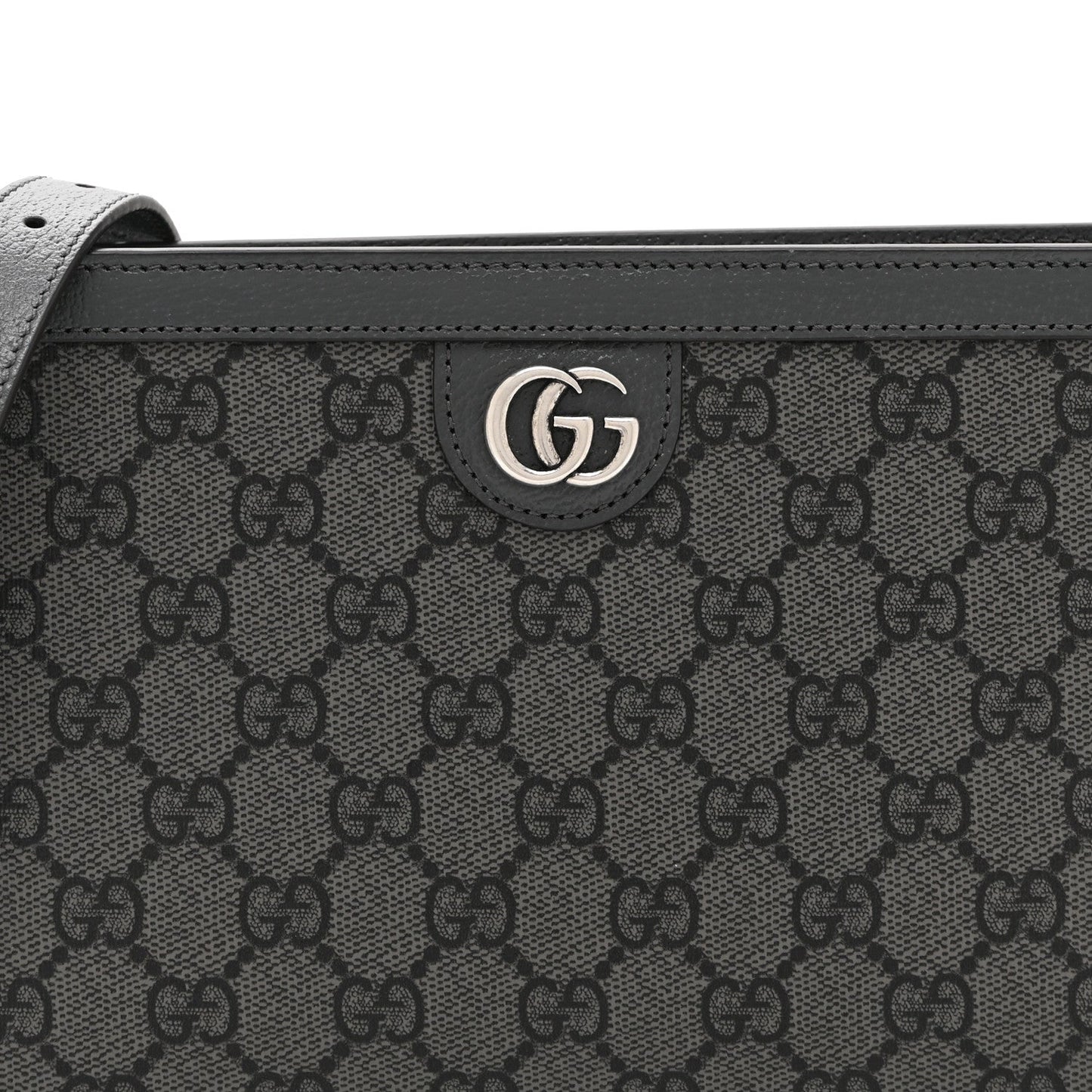 GG Supreme Monogram Textured Dollar Calfskin Web Small Ophidia Shoulder Bag  Grey Black Graphite Grey