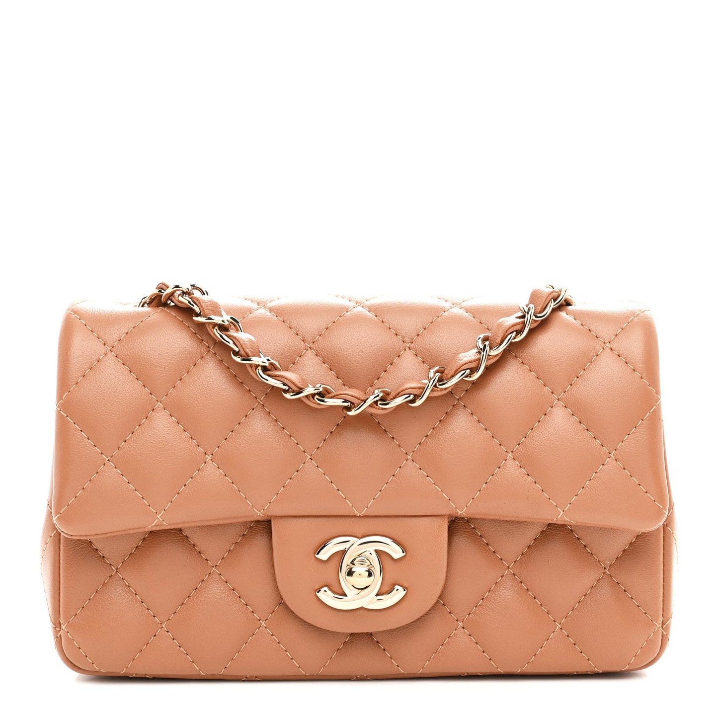 Lambskin Quilted Mini Rectangular Flap Brown