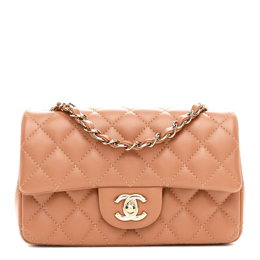 Lambskin Quilted Mini Rectangular Flap Brown