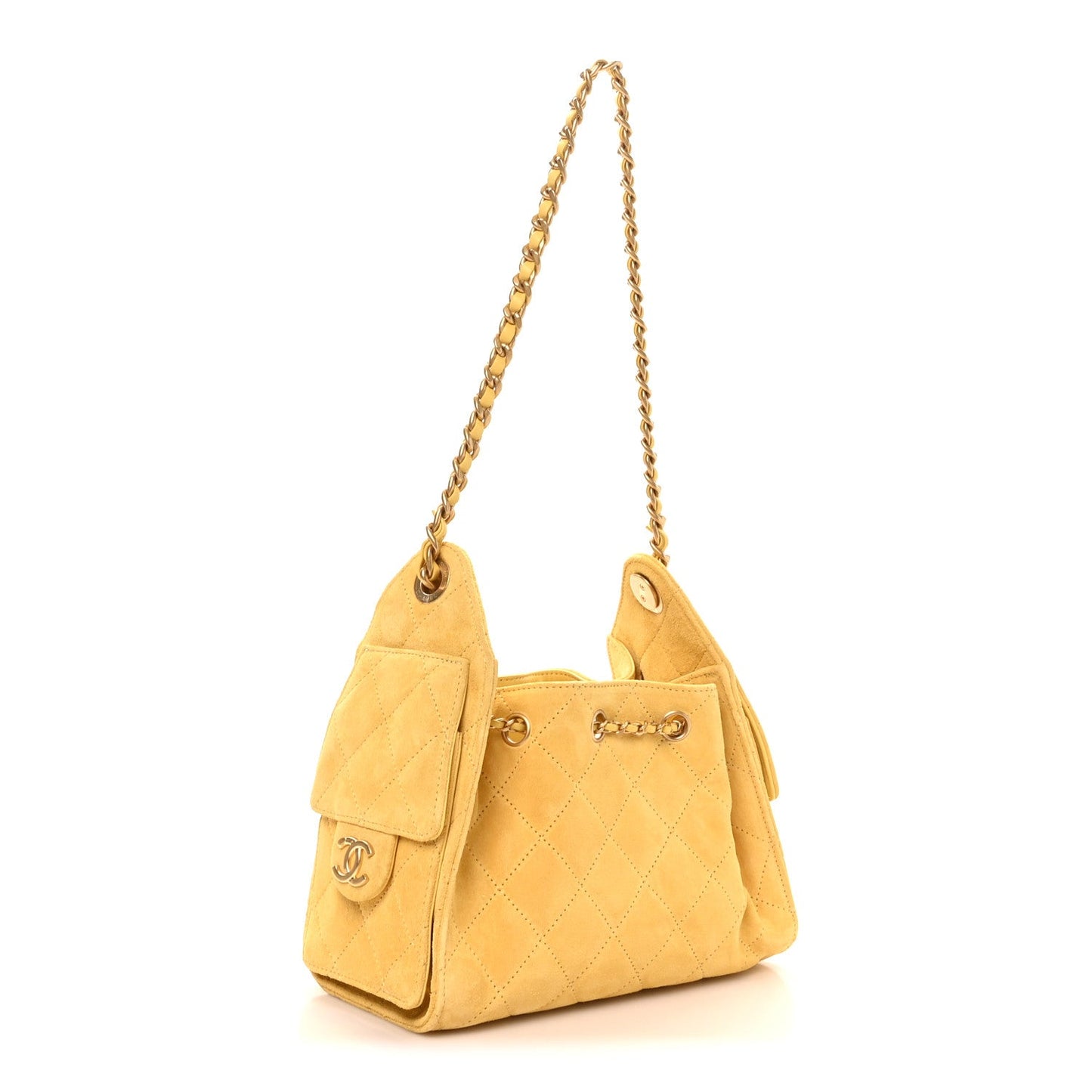 Suede Quilted Mini Chanel 25 Handbag Yellow