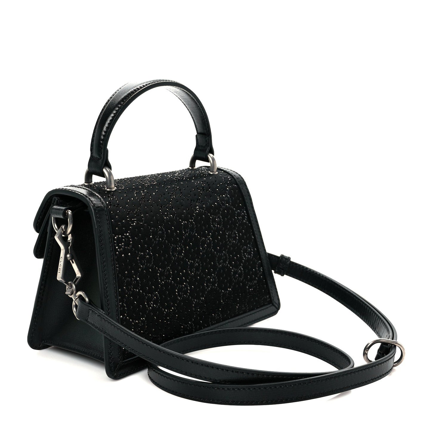 Satin Crystal GG Monogram Mini Dionysus Top Handle Bag Black
