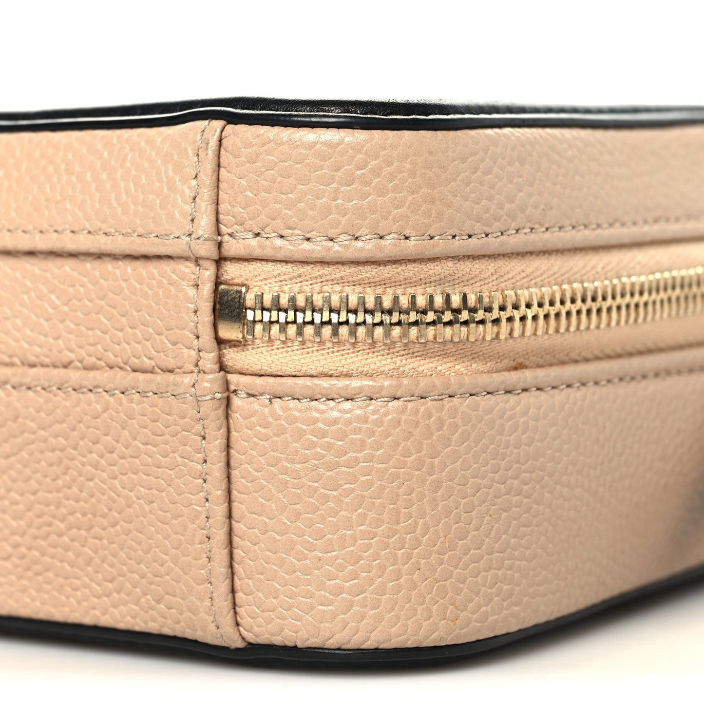 Caviar Quilted Small CC Filigree Vanity Case Beige Black