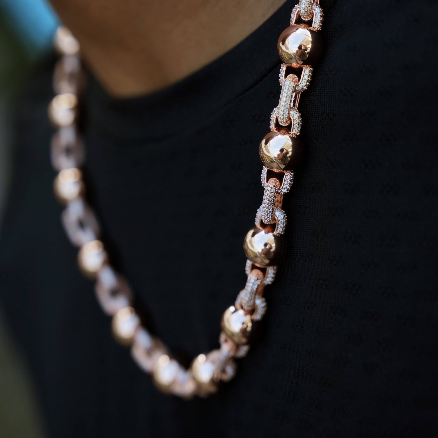 Iced Plain Ball Chain in Rose Gold - 10mm