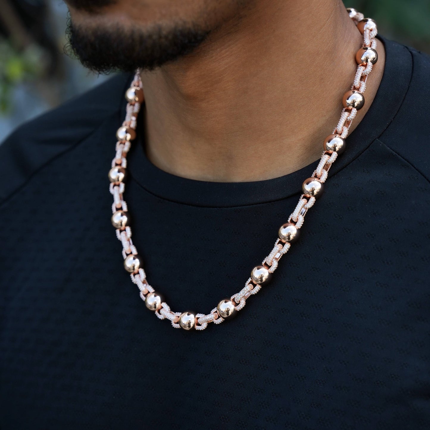Iced Plain Ball Chain in Rose Gold - 10mm