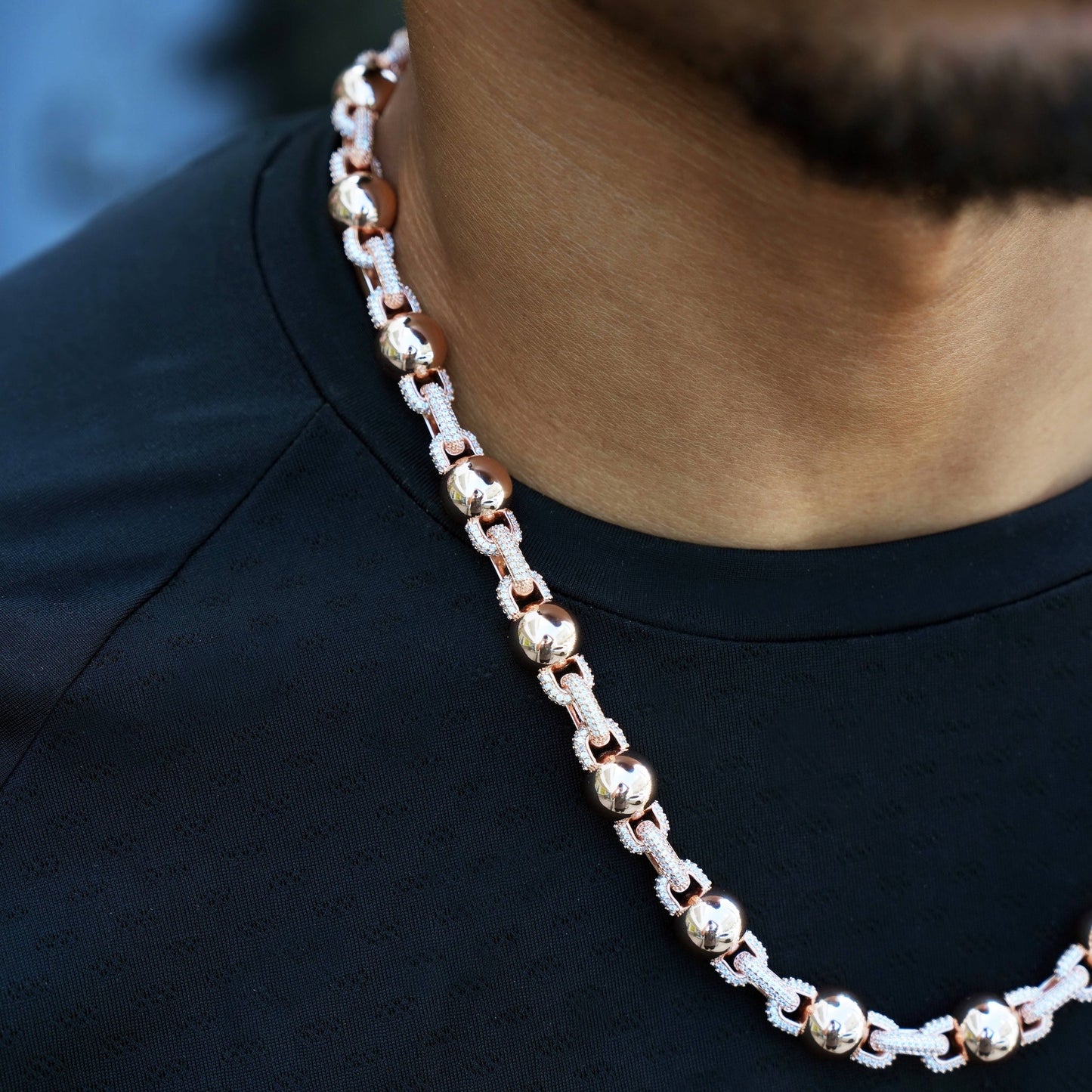 Iced Plain Ball Chain in Rose Gold - 10mm