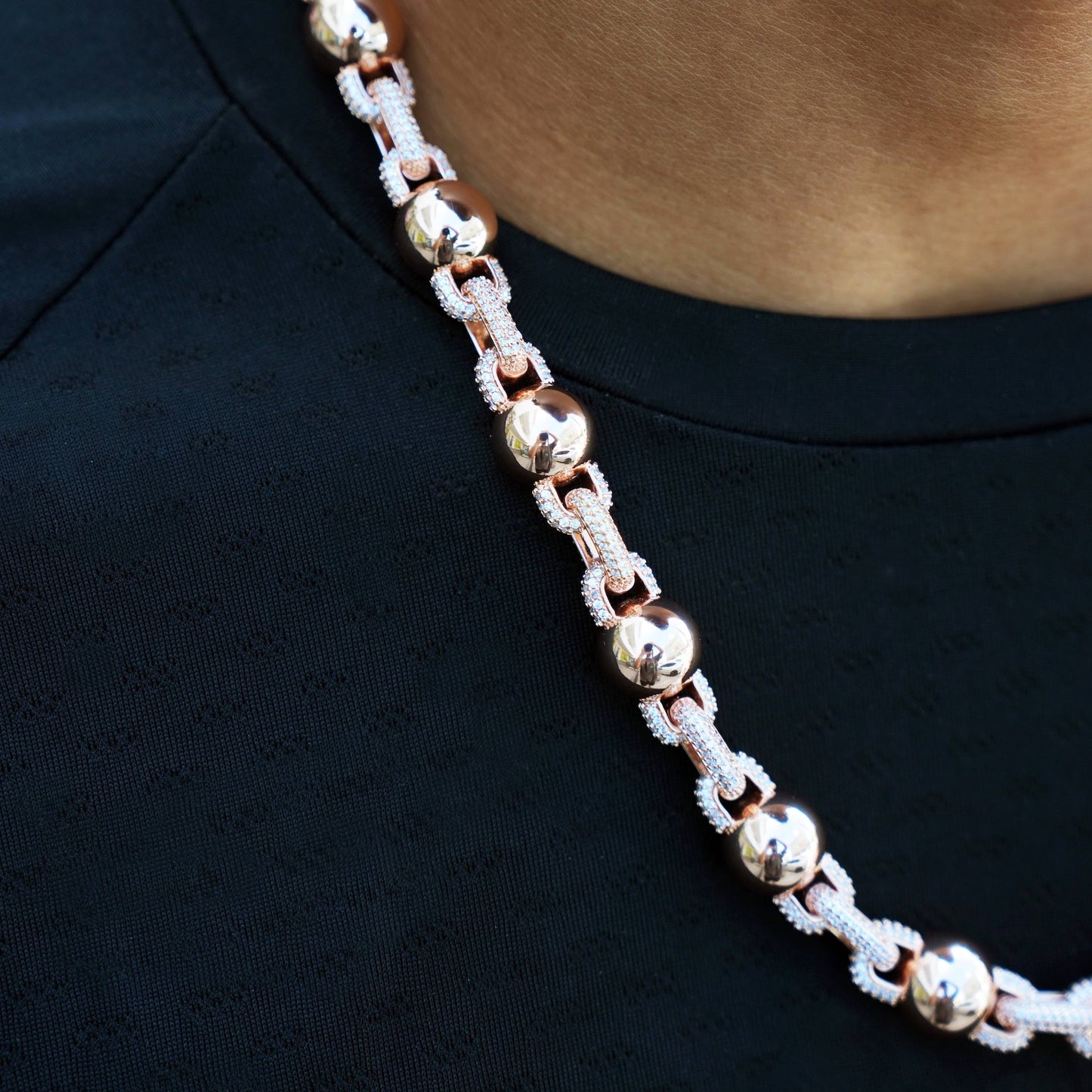 Iced Plain Ball Chain in Rose Gold - 10mm