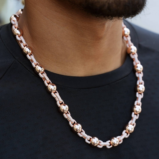 Iced Plain Ball Chain in Rose Gold - 10mm